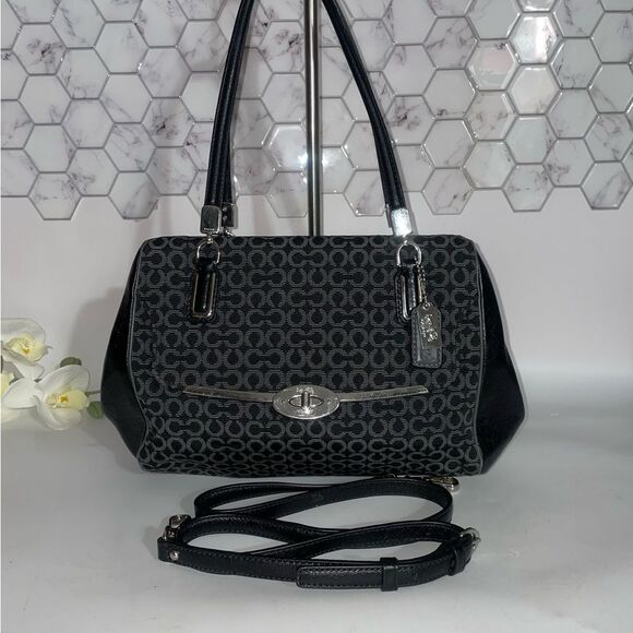 Coach Black Shoulder Bag with Monogram Pattern - Picture 1 of 13
